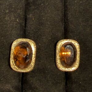 Vintage Sarah Coventry Amber Colored Oval Clip On Earrings Gold Tone